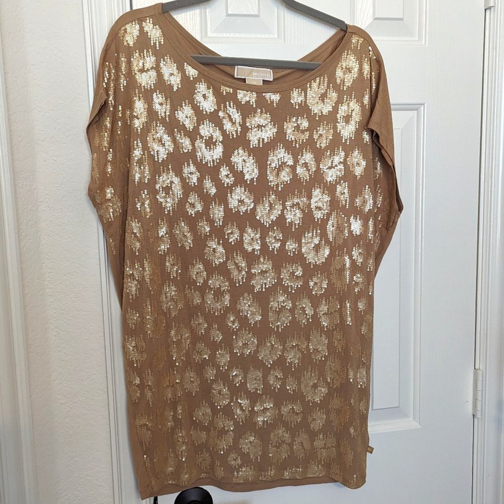 Michael Kors Camel Sequin Leopard Tunic - size 1X - image 1